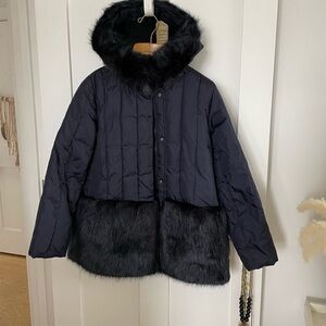Crewcuts Navy Fur-Trimmed Puffer Jacket